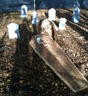 Coffin in Cemetery Scene